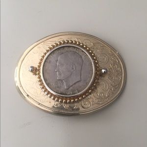 Gold Toned Eisenhower Silver Dollar Belt Buckle